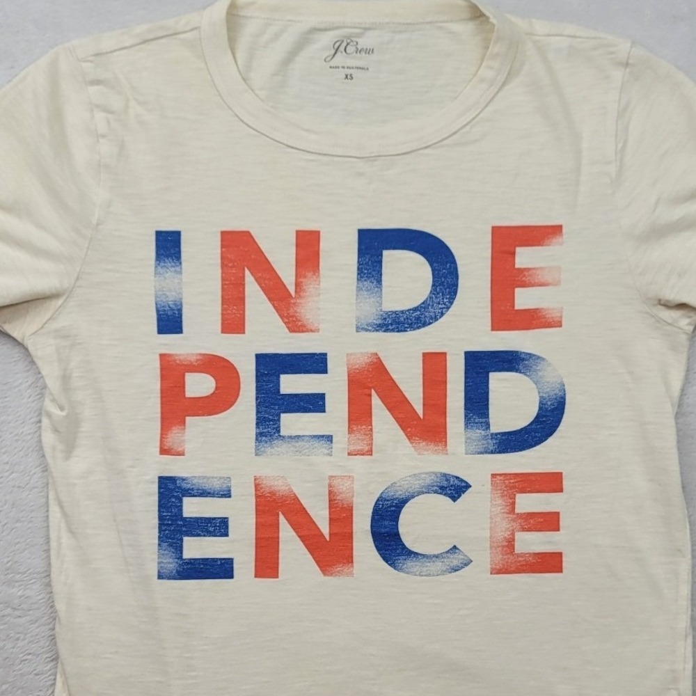 J.Crew Independence Graphic T-Shirt XS Cream Red Blue Cotton Slub Tee RN77388